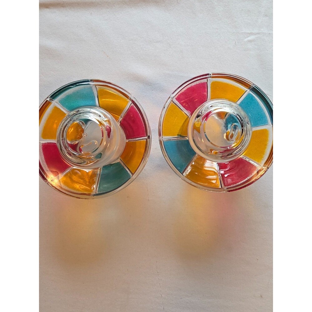 Vintage Multi Color Glass Votive Tealight Candle Holders Set of 2